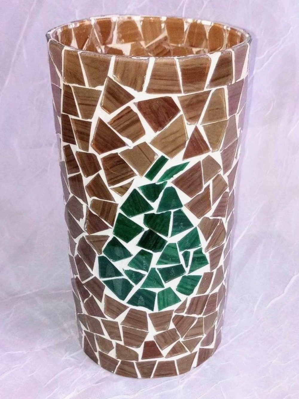 Handmade Mosaic Pear Glass Vase - Brown and Green